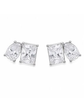 Kenneth Jay Lane Shaped Cubic Zirconia Silver-Tone Stud Earrings NEW